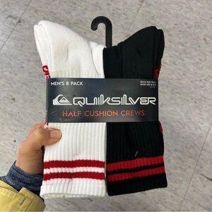 Quiksilver men’s half cushion Crew Socks- 8 Pack
